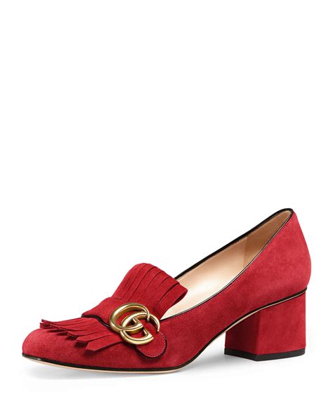 gucci red suede loafers|Gucci fringe loafer.